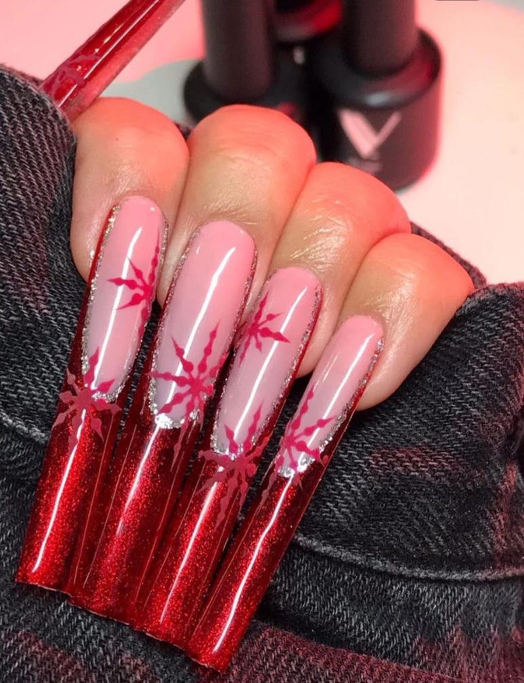 Luxury Red Glitter Press on Nails: Christmas Snowflake Design - Etsy