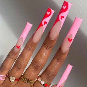 Luxury custom nails/free style/ long nails/ heart nails/ love nails/ valentines day nails/ cute nails/ date nails/red nails/pink nails/ vday