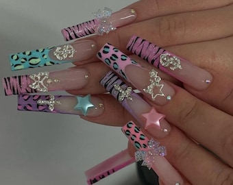 Luxury Press On Nails: Y2K Pastel Pink Zebra Charm Nails