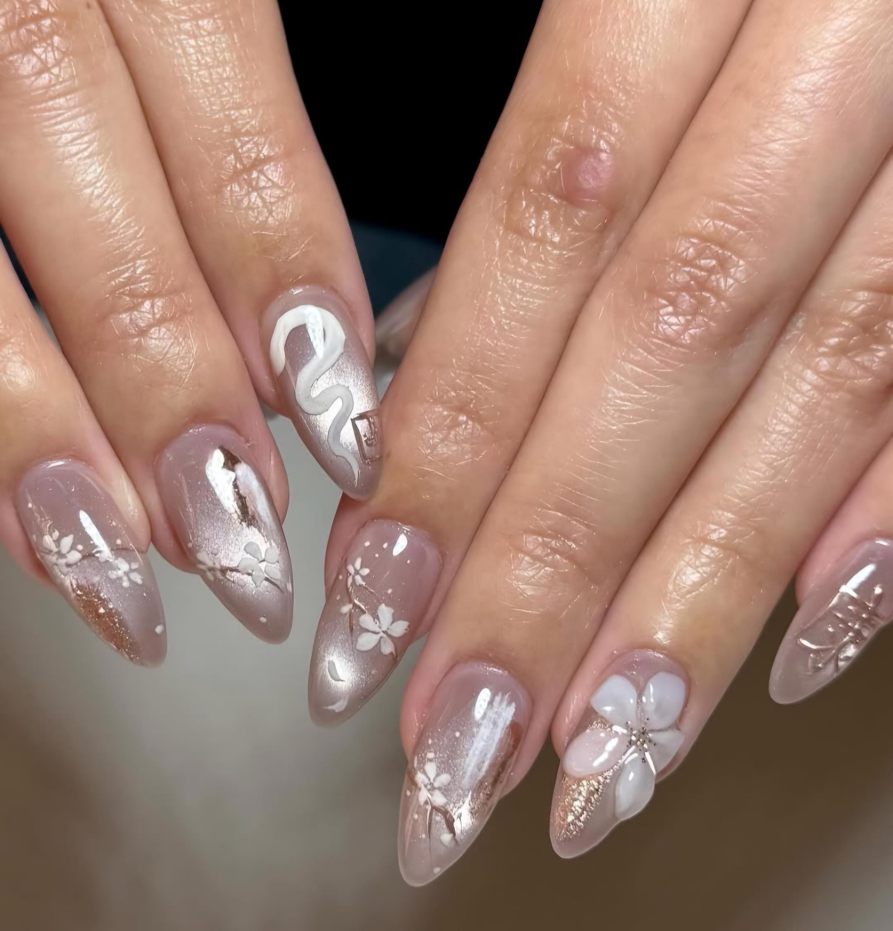 Luxury custom nails/ free style/ long nails/ party nails/ chrome  nails/ pearl nail/milky white nails/ trendy nails/ cute nails/ almond nail