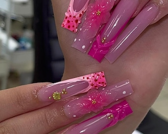 Luxury custom nails/ free style/ long nails/ party nails/ fairy garden nails/ 3D gel nails/french tip nails/ trendy nails/ cute nails
