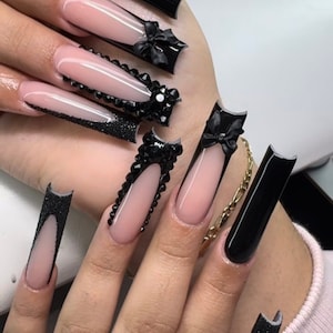Luxury custom nails/ free style/ long nails/ party nails/ black nails/ classy nails/french tip nails/ trendy nails/ cute nails/ square nails