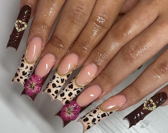 Luxury Press On Nails: 3D Flower, Leopard Print, French Tip