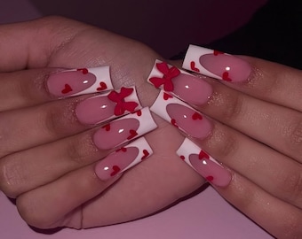 Luxury Press On Nails: Red Heart, Valentine's Day, Custom False Nails