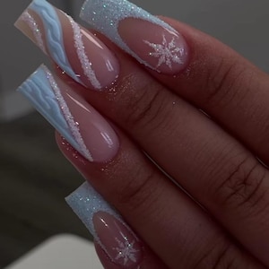 Luxury custom nails/long short nails/ Christmas nails/blue nails/new year nails/ December nails/holiday nails/red candy cane/sweater nails