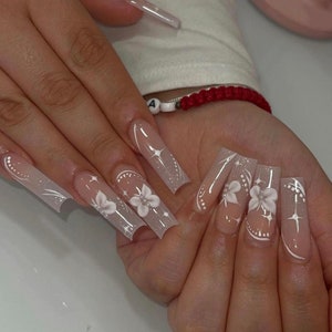 Luxury custom nails/ free style/ long nails/ party nails/ ombre  nails/ pearl nail/milky white nails/ trendy nails/ cute nails/square nails