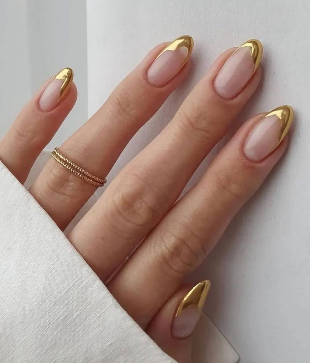 gold chrome french tip nails - french tip nails design