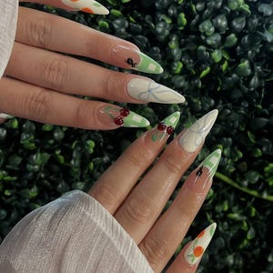 Luxury 3D Spring Press On Nails: Ladybug Picnic Design