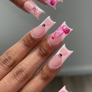 Luxury custom nails/ free style/ long nails/ party nails/pink french tip/fruit nails/ cherry nails/ simple nails/ cute nails/pink nails