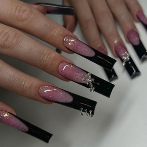 Luxury custom nails/ free style/ long nails/ party nails/ black nails/ classy nails/french tip nails/ trendy nails/ cute nails/ square nails