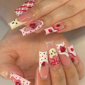 Luxury Press-On Nails: Custom Heart Design, Reusable Gel Nails, valentines day