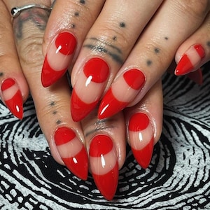 Luxury custom nails/ free style/ long nails/ red french tip nails/classic nails nails/french tip nails/trendy nails/ cute nails/ stiletto