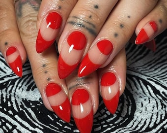 Luxury custom nails/ free style/ long nails/ red french tip nails/classic nails nails/french tip nails/trendy nails/ cute nails/ stiletto