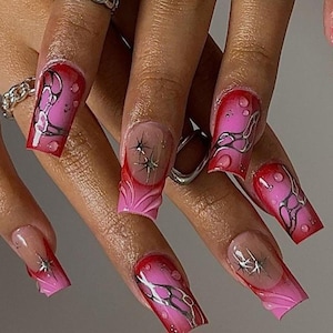 Luxury custom nails/ free style/ long nails/ party nails/ y2k nails/ 3D gel nails/french tip nails/ trendy nails/ cute nails/ square nails