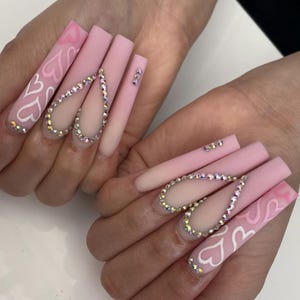 Luxury custom nails/free style/ long nails/ heart nails/ love nails/ valentines day nails/ cute nails/ date nails/red nails/pink nails/ vday