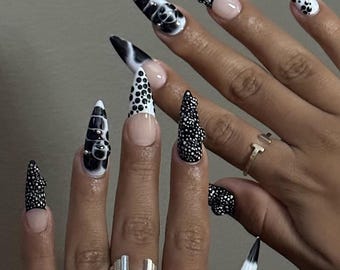 Luxury Press On Nails: Custom Croc Print, 3D Gel, French Tip