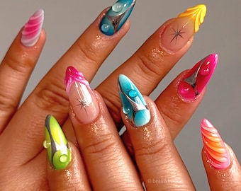 Uñas postizas de lujo estilo libre: set de uñas largas y funky Y2K