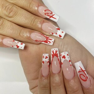 Luxury custom nails/free style/ long nails/heart nails/ love nails/ valentines day nails/ cute nails/ red nails/pink nails/frenchtip nails