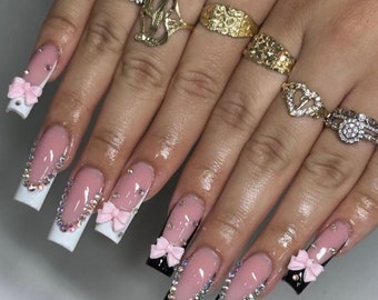 Luxury Press On Nails: 3D Gel, French Tip, Y2K Party bling Nails