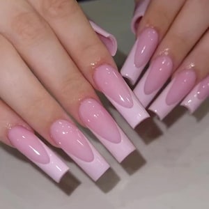 Luxury custom nails/ free style/ long nails/ party nails/classic french/light pink on pink french tip nail/kawaii cute pink nail/girly nails