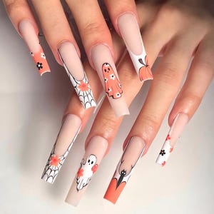 Luxury custom nails/ free style/ halloween nails/ spooky nails/ trendy halloween nails/cute nails/ long nails/ fall nails/Thanksgiving nails