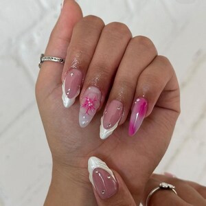 Luxury custom nails/free style/ long nails/ party nails/3d gel line nails/pink nails/french tip nails/ glam nails/ cute nails/3d flower nail