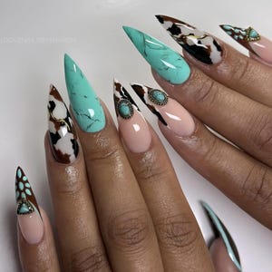 Cow Print French Tip Press On Nails: Western Cowboy Style