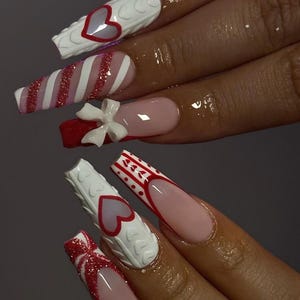 Luxury custom nails/free style/ long nails/ heart nails/ love nails/ valentines day nails/ cute nails/ date nails/red nails/pink nails/ vday
