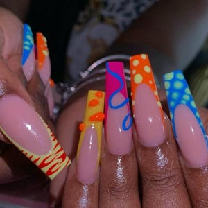 Luxury custom nails/free style/ long nails/funky y2k 2000s nails/croc print nails/colorful rainbow nails/animal print neon nails/zebra nails