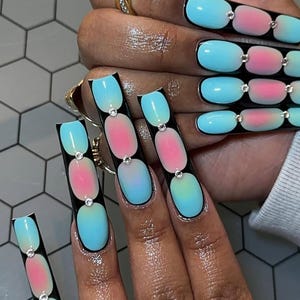 Luxury Press On Nails: Pink Aura, XXL Square, Y2K Party Nails