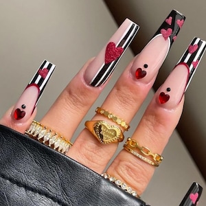 Luxury valentines day Press On Nails: Long Heart Design, Custom False Nails
