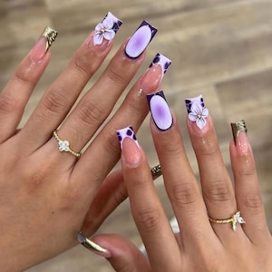 Luxury Orchid Flower Press On Nails: Custom 3D Party Nails