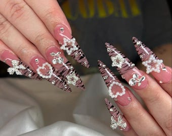 Luxury Zebra Print Press On Nails: Y2K Charm Nail Art