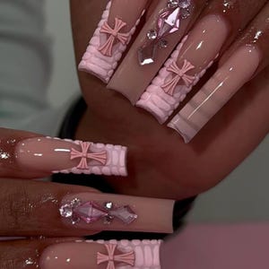 Luxury custom nails/ free style/ long nails/ party nails/classic french/light pink on pink french tip nail/kawaii cute pink nail/girly nails