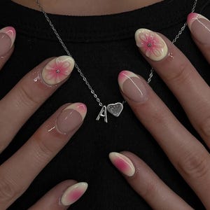 Custom Press On Nails: Pastel yellow and pink Colors, French Tip, Reusable Luxury