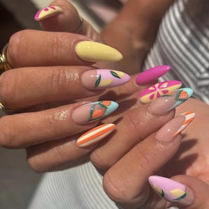 Luxury Press-On Nails: Cherry, Strawberry, Lemon Fruit Design
