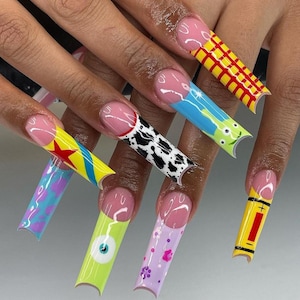 Luxury Custom Press On Nails: Colorful Cartoon Movie Nails
