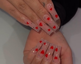 Luxury Heart Press On Nails: Custom Sparkly Long Nails