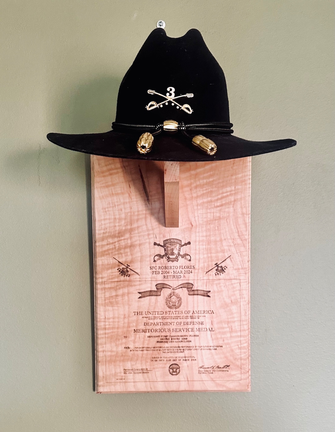 Personalized Cavalry Stetson Hat Display: Military Retirement