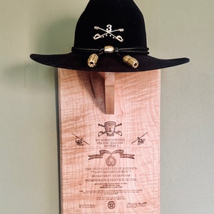 Customizable display for Stetson. Cavalry/ Campaign Hat personalized plaque. Cowboy hat presentation. Unique Military retirement award.