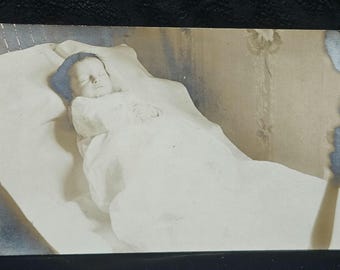 Antique Child in White Post-Mortem Photography | Late Victorian Mourning Postcard