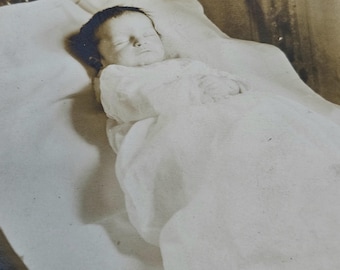Antique Child in White Post-Mortem Photography | Late Victorian Mourning Postcard