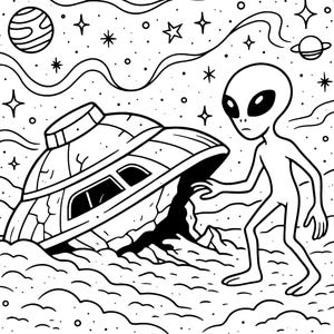 40 Alien Adventures Coloring Book Pages for Kids & Adults