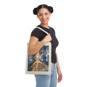 Chicago Aesthetic Canvas Tote Bag featuring Original Painting by GulnArt