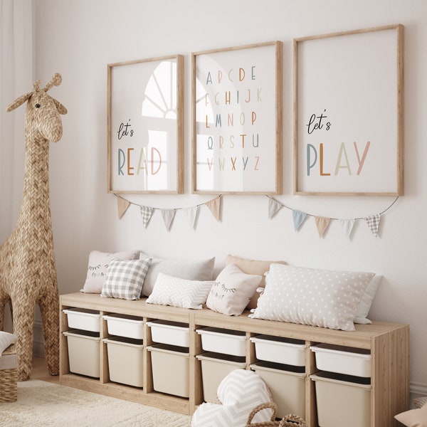 Arte de la pared de la sala de juegos, conjunto de 3 impresiones de la sala de juegos, decoración de la pared de la sala de juegos, arte de la sala de juegos, decoración de la pared de los niños, decoración de la habitación del niño, sala de juegos para niños pequeños