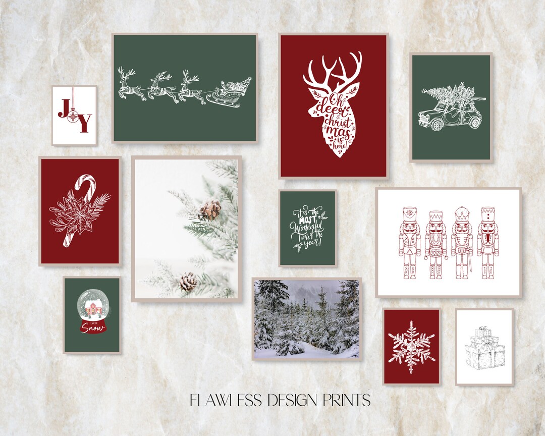 Retro Christmas Wall Art Set of 12 Printschristmas Gallery Etsy