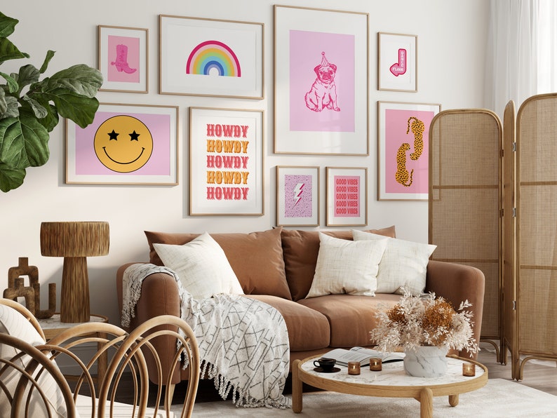 Preppy Wall Decor Set of 9 Throwback Art Prints Teen Cowgirl Etsy