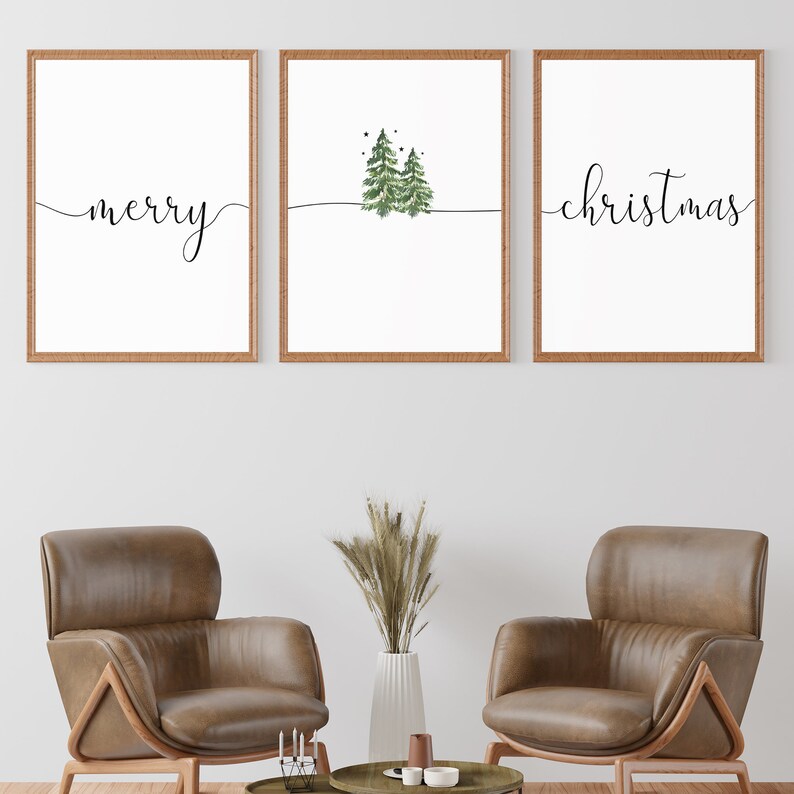 Merry Christmas Wall Art, Set of 3 Christmas Prints, Holiday Wall Decor