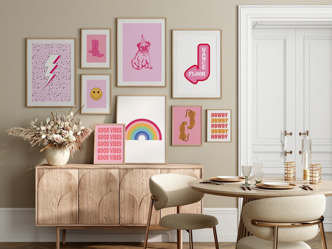 Preppy Wall Decor Set of 9, Throwback Art Prints, Teen Cowgirl Bedroom ...
