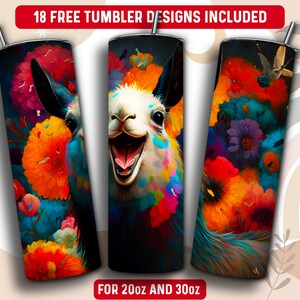 Alpaca Llama Tumbler Wrap PNG, 20 oz Skinny Tumbler Sublimation Design, Instant Download (+101 free Designs)